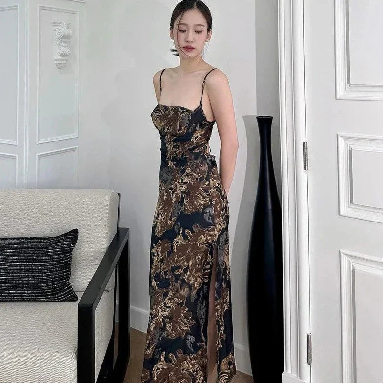 Printed Sleeveless Side Slit Dress