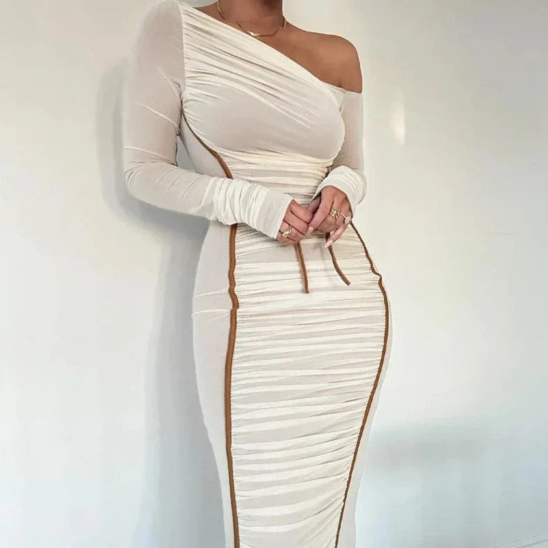 Long Sleeve One Shoulder Off Bodycon Dress