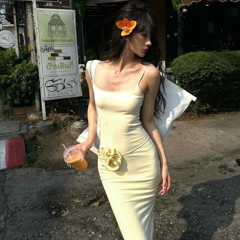 Solid Spaghetti Elegant Long Dresses