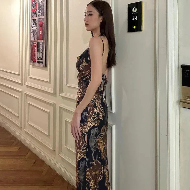 Printed Sleeveless Side Slit Dress