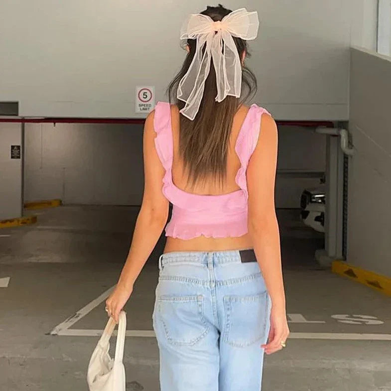 Backless Sleeveless Ruffle Top