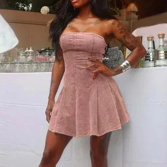 Tube Sleeveless Mini Denim Dress