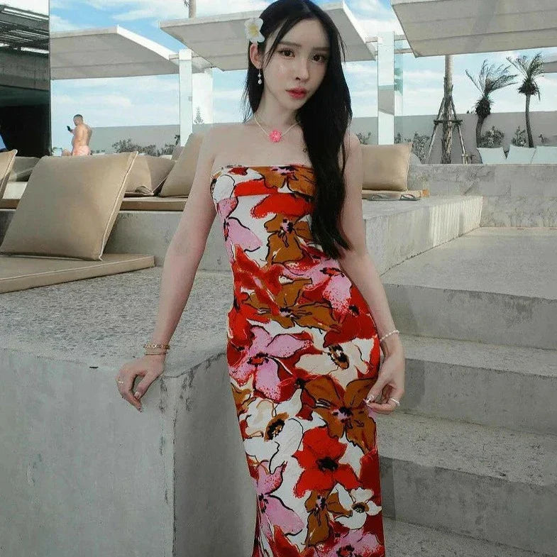 Printed Sleeveless Tube Maxi Dress