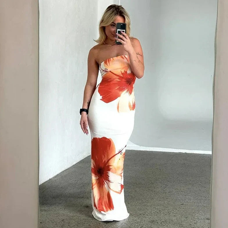 Printed Sleeveless Tube Maxi Dress