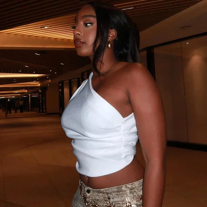 One Shoulder Sleeveless Crop Top
