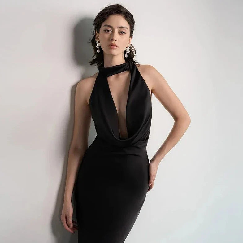 Satin Sleeveless Backless Maxi Dress