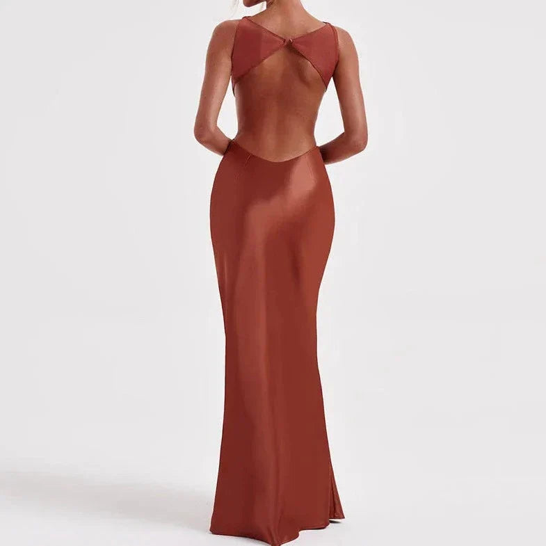 Backless Sleeveless Satin Dress