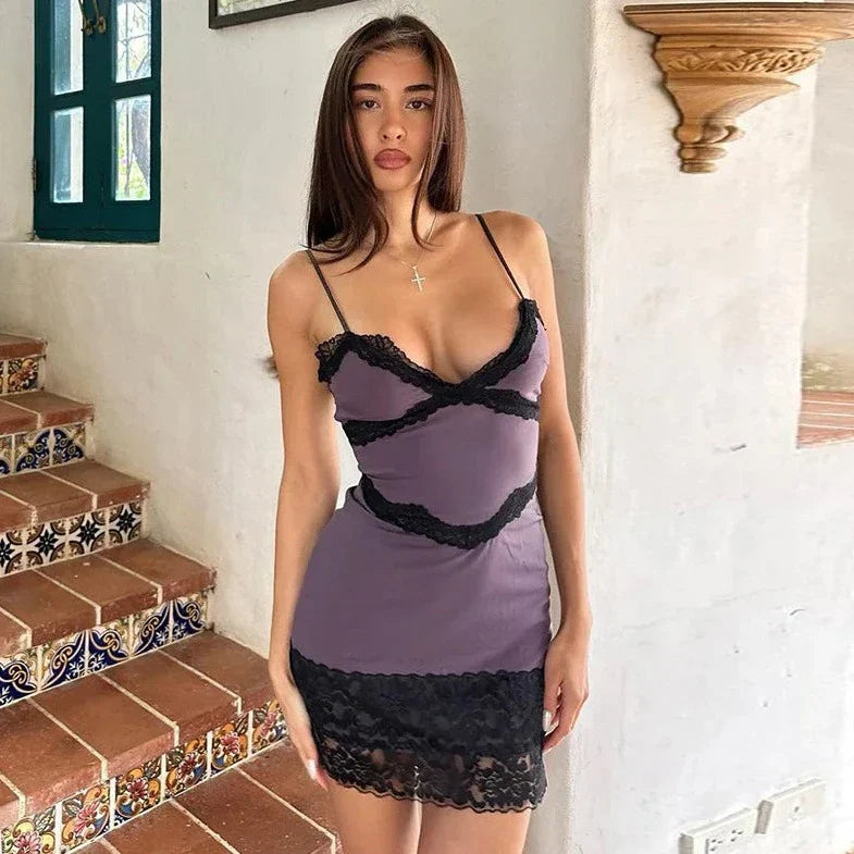 Sleeveless Lace Patchwork Mini Dress