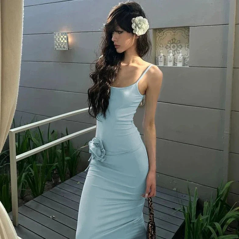 Solid Spaghetti Elegant Long Dresses