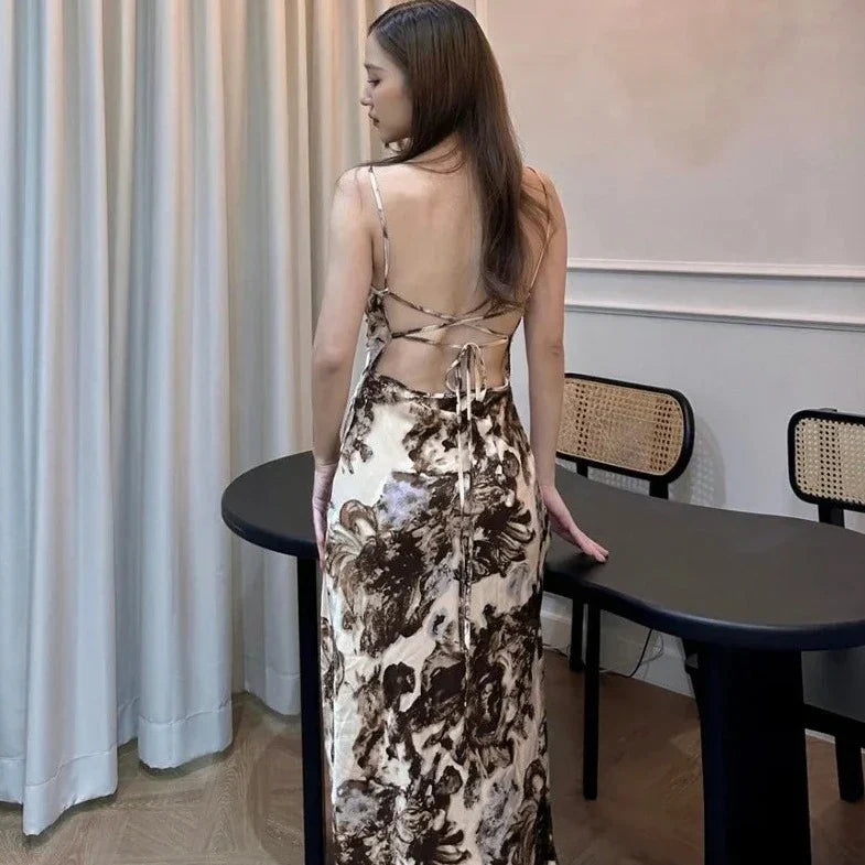 Printed Sleeveless Side Slit Dress