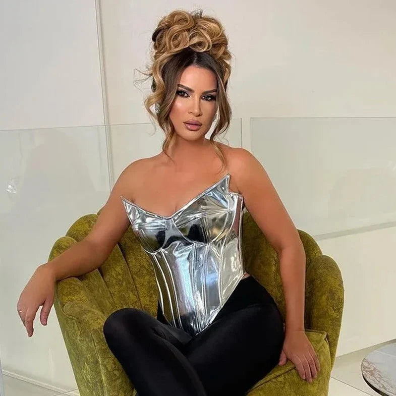 PU Tube Bustier Crop Top