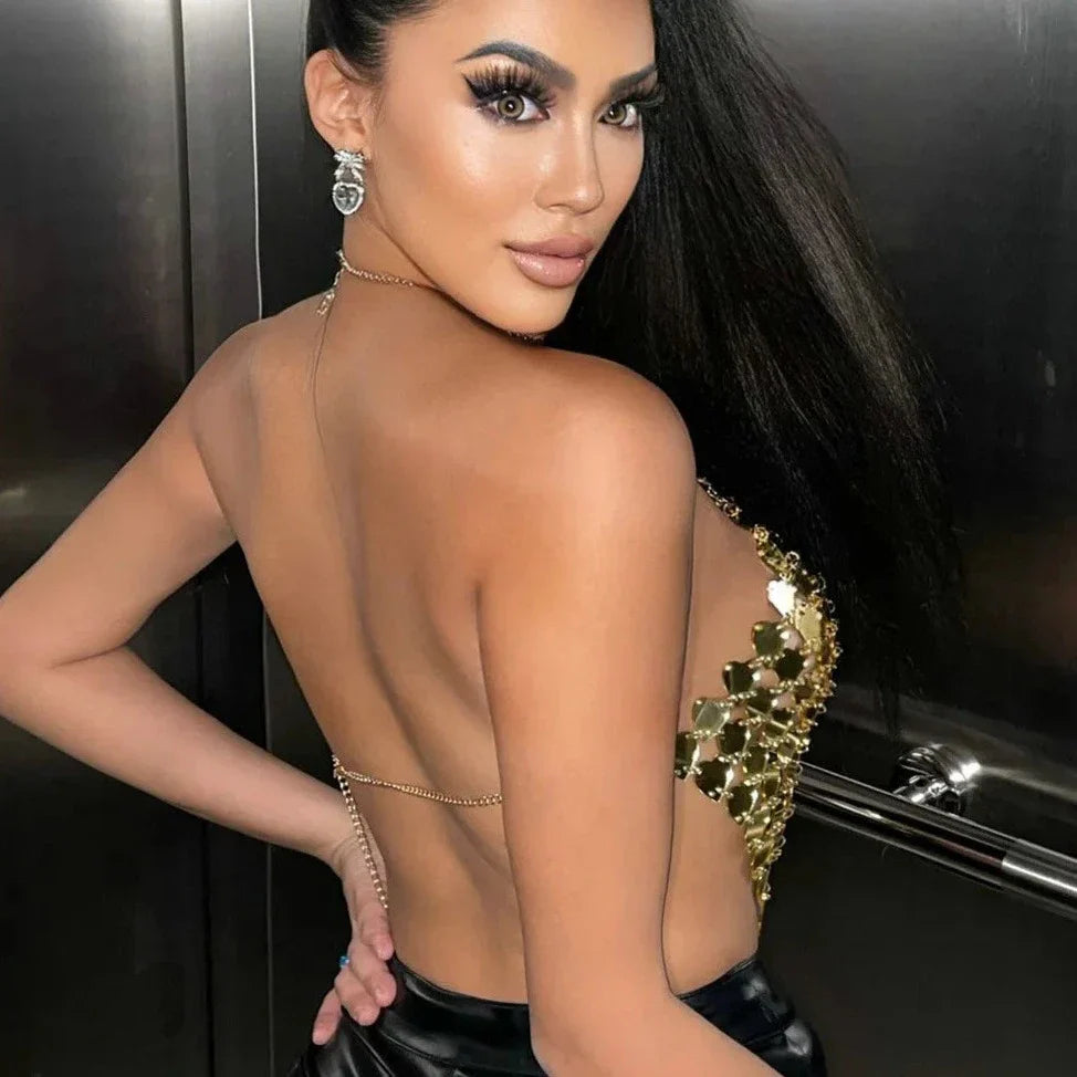 Heart Shape Sequin Backless Vest