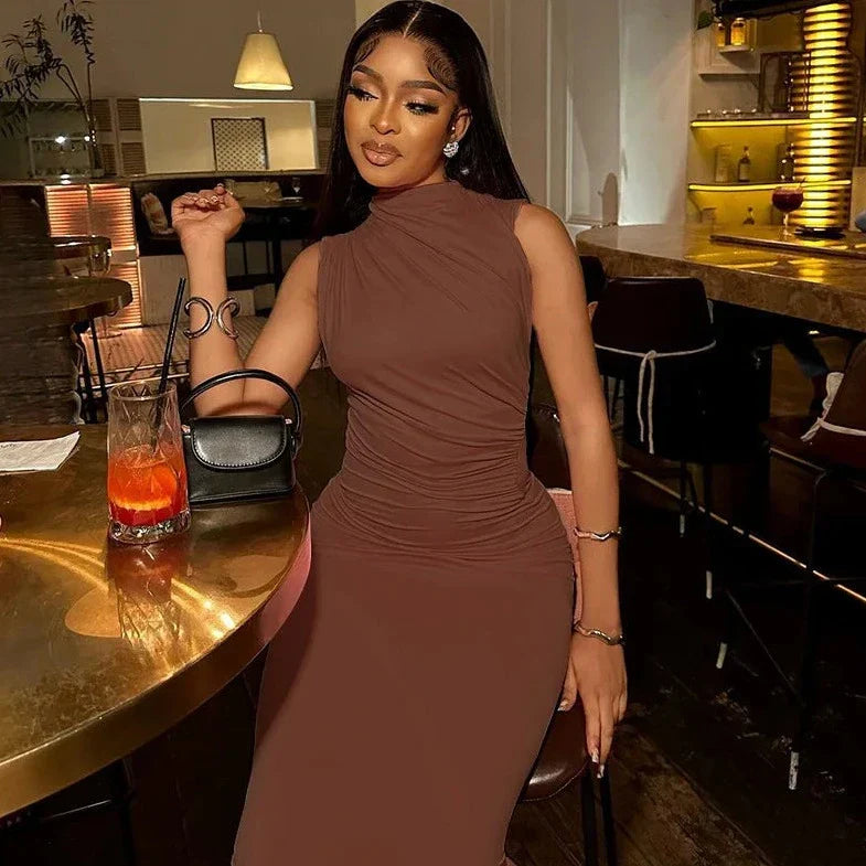 Sleeveless Turtle Neck Bodycon Maxi Dress