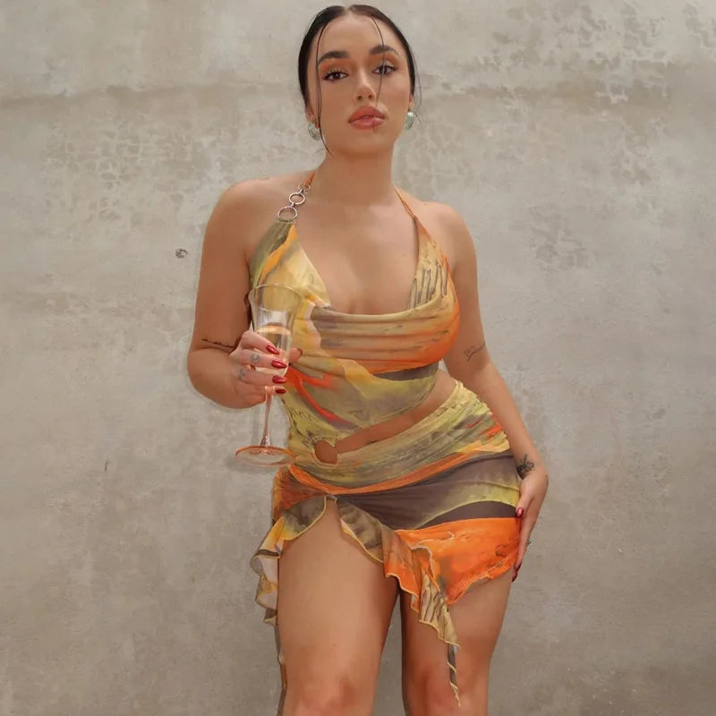Printed Backless Sleeveless Mini Dress