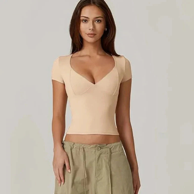 Short Sleeve V-Neck Crop Top