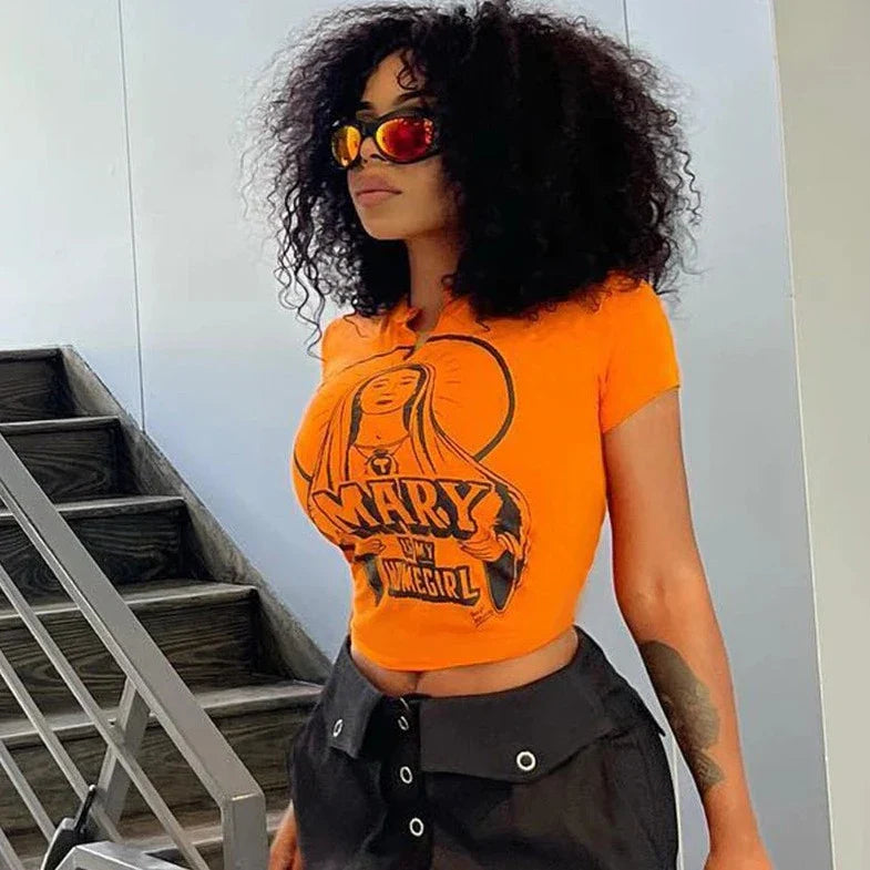 Short Sleeve V-Neck Crop T-shirt