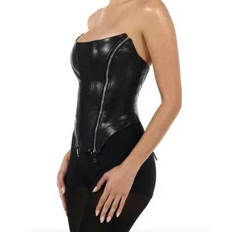 PU Leather Zipper Up Tube Top