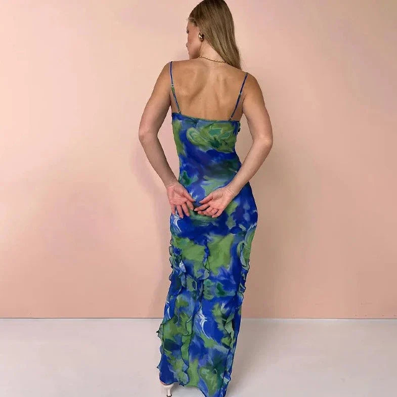 Sleeveless Backless Ruffle Dress