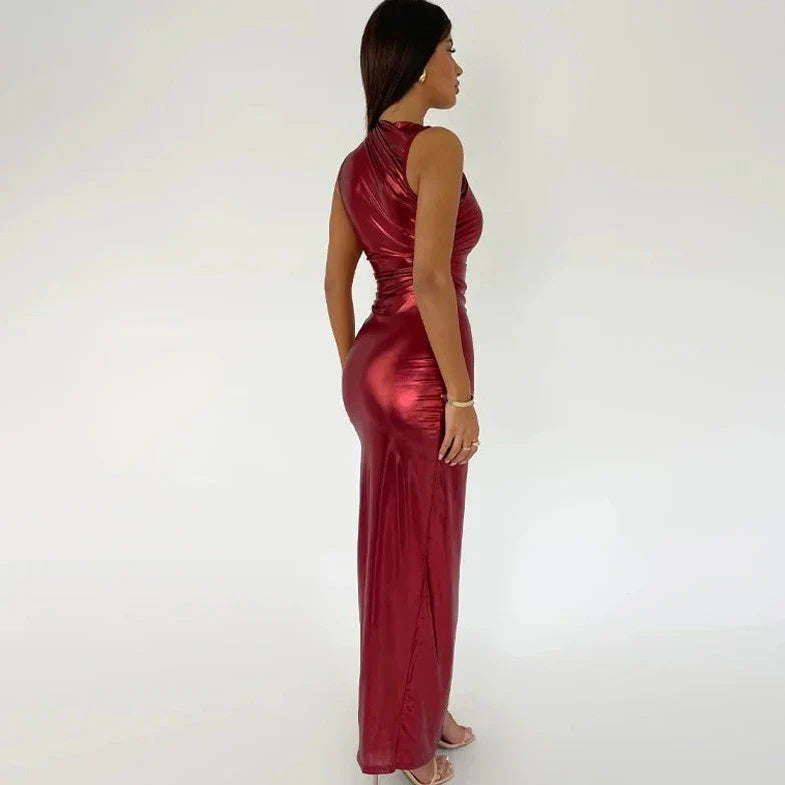 Sleeveless Turtle Neck Slit Dress