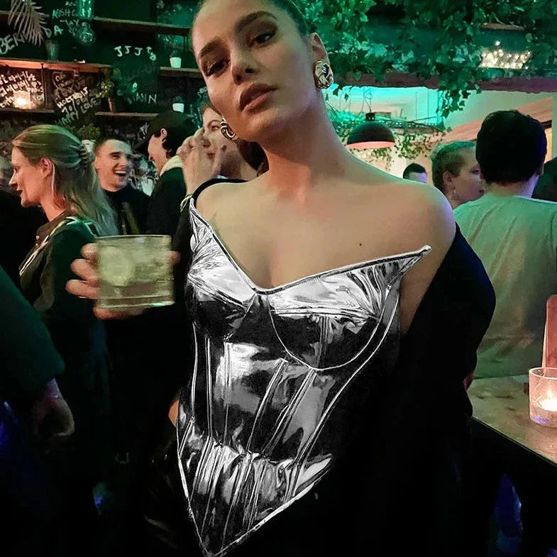 PU Tube Bustier Crop Top