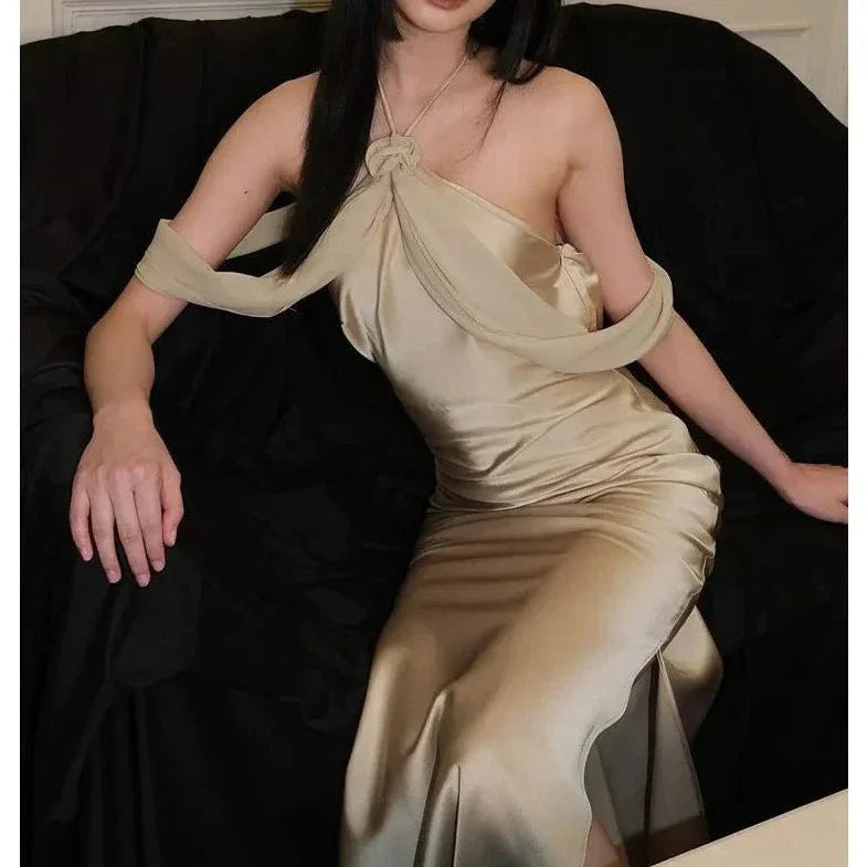 Halter Neck Backless Side Slit Maxi Dress