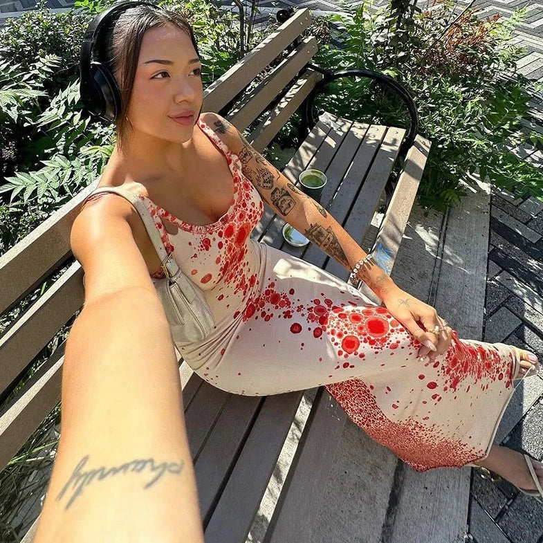 Red Dots Sleeveless Maxi long Dress