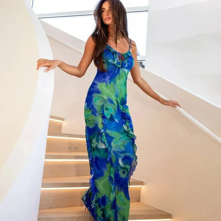 Sleeveless Backless Ruffle Dress