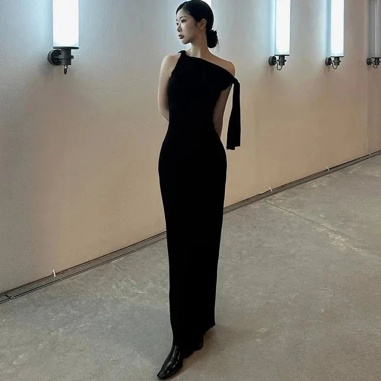 Shoulder Knot Sleeveless Elegant Evening Dress