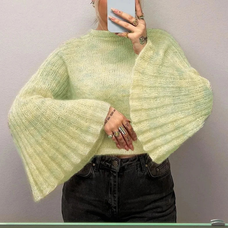 Flare Sleeve Winter Crop Sweater