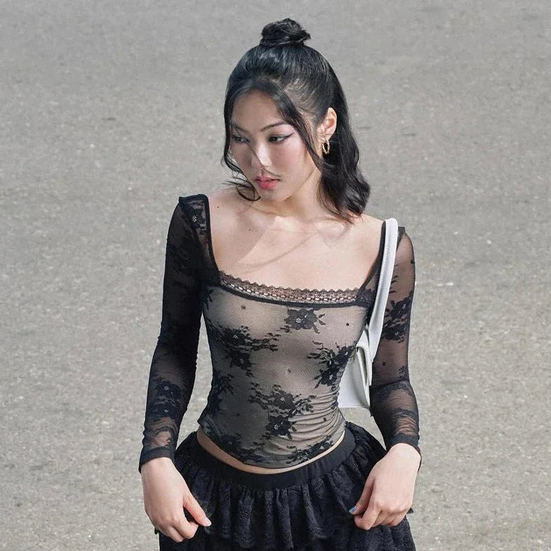Long Sleeve Semi Sheer crop Top