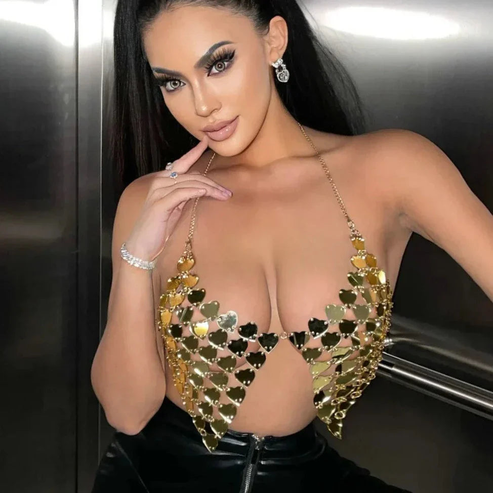 Heart Shape Sequin Backless Vest