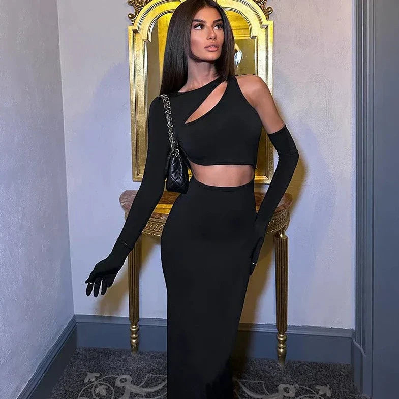 Long Sleeve Hollow Out Maxi Dress