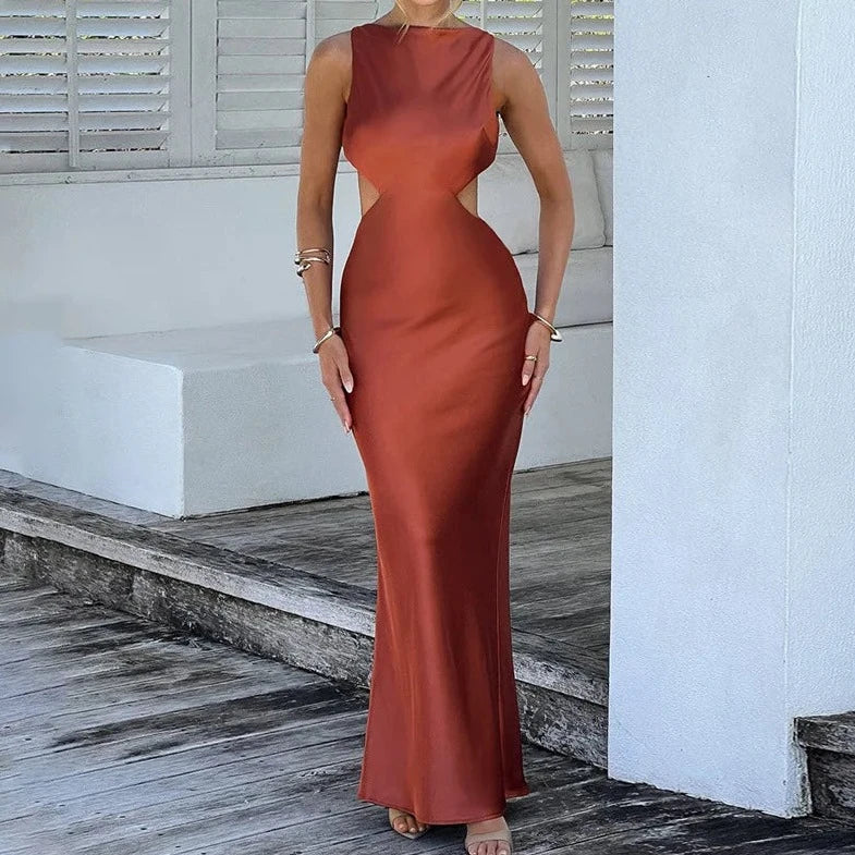 Backless Sleeveless Satin Dress