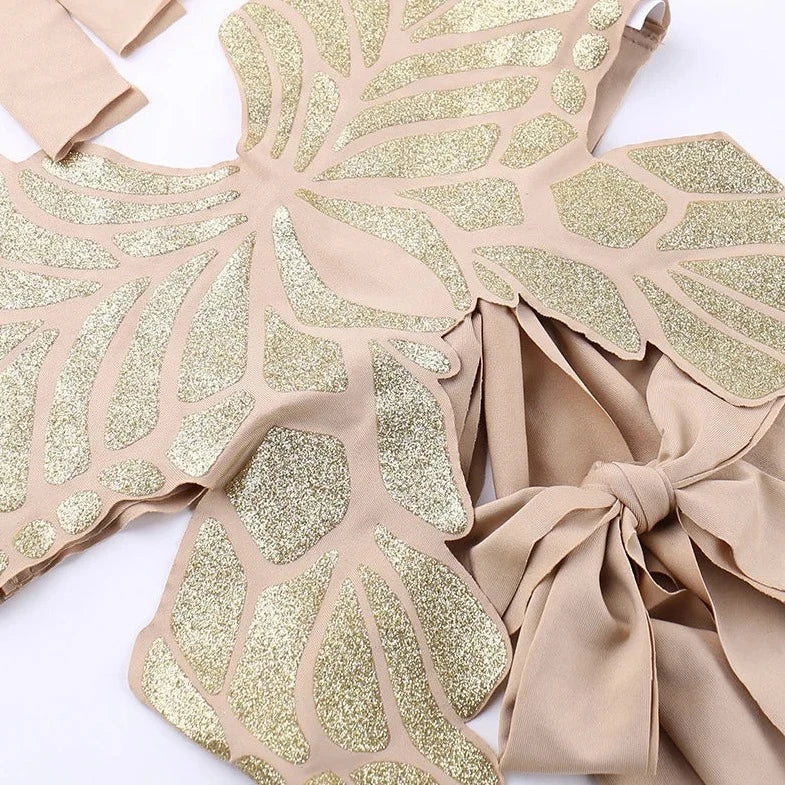 Gold V Halter Neck Butterfly Top
