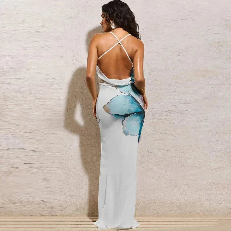 Spaghetti Backless Slit Cut Dress
