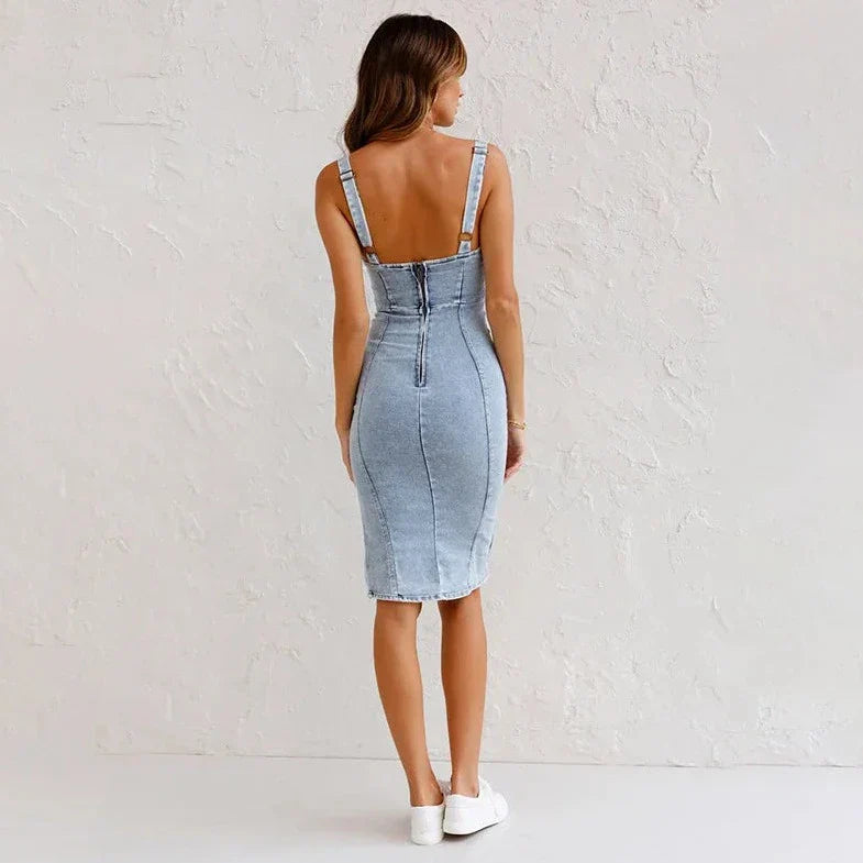 Sleeveless Slit Cut Denim Dress