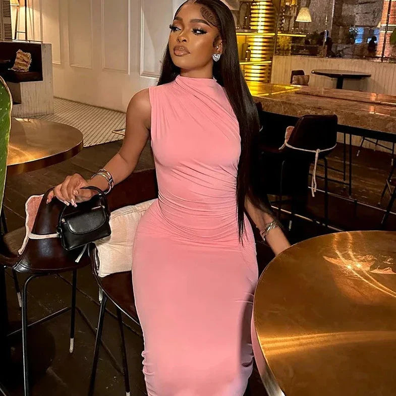 Sleeveless Turtle Neck Bodycon Maxi Dress