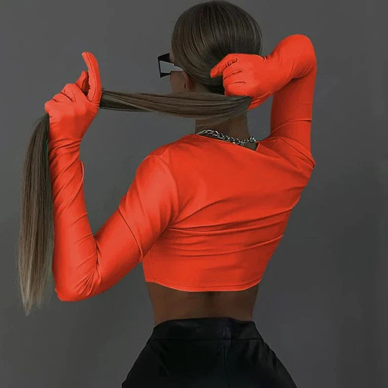 Long Sleeve Hands Gloves Attached Top