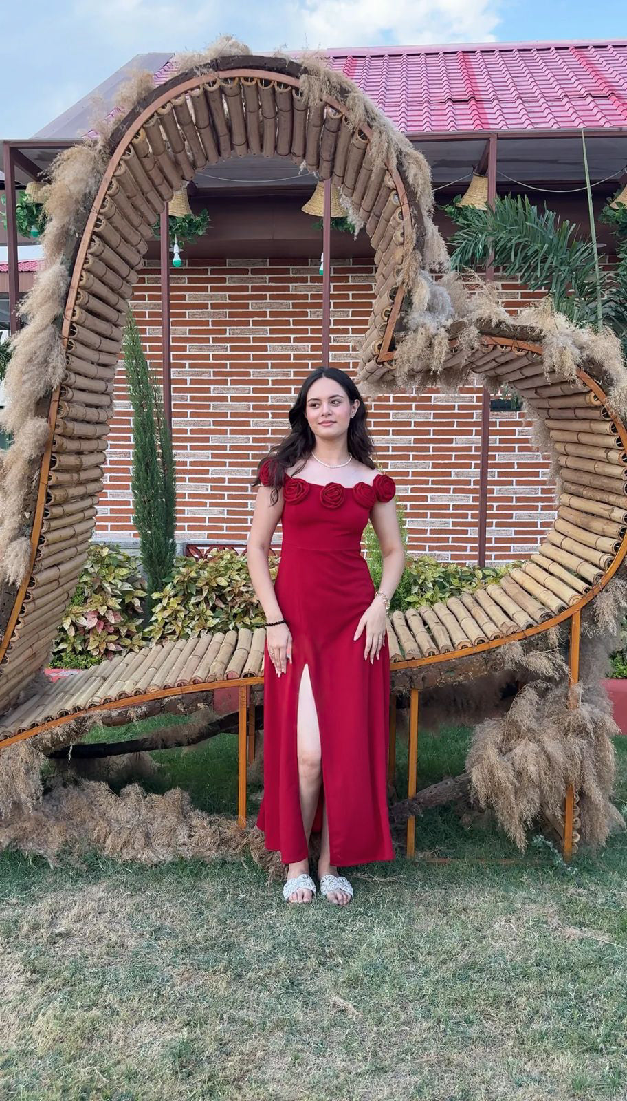 Petal Tease Red Slit Dress
