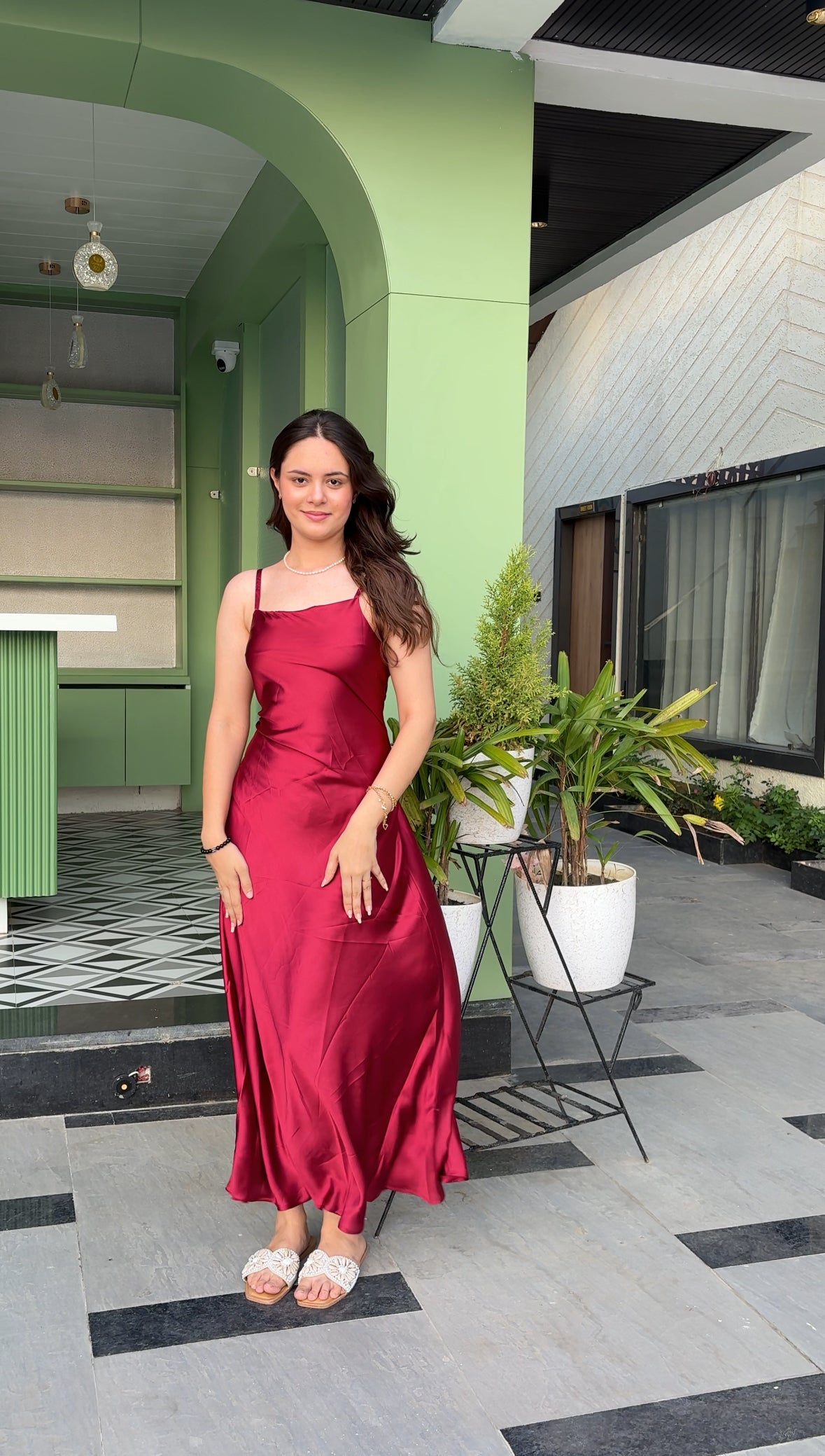 Maroon muse satin dress