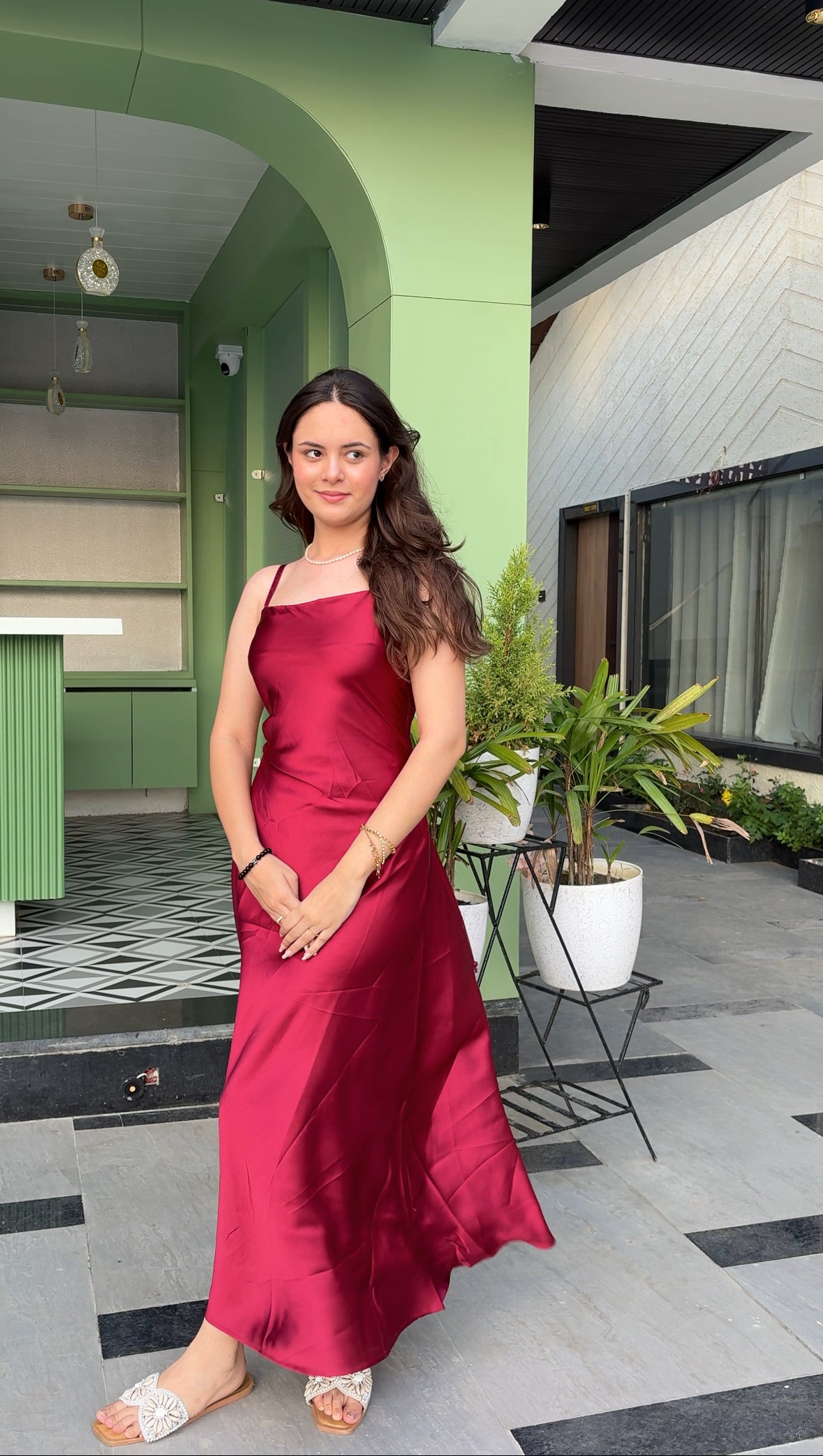 Maroon muse satin dress