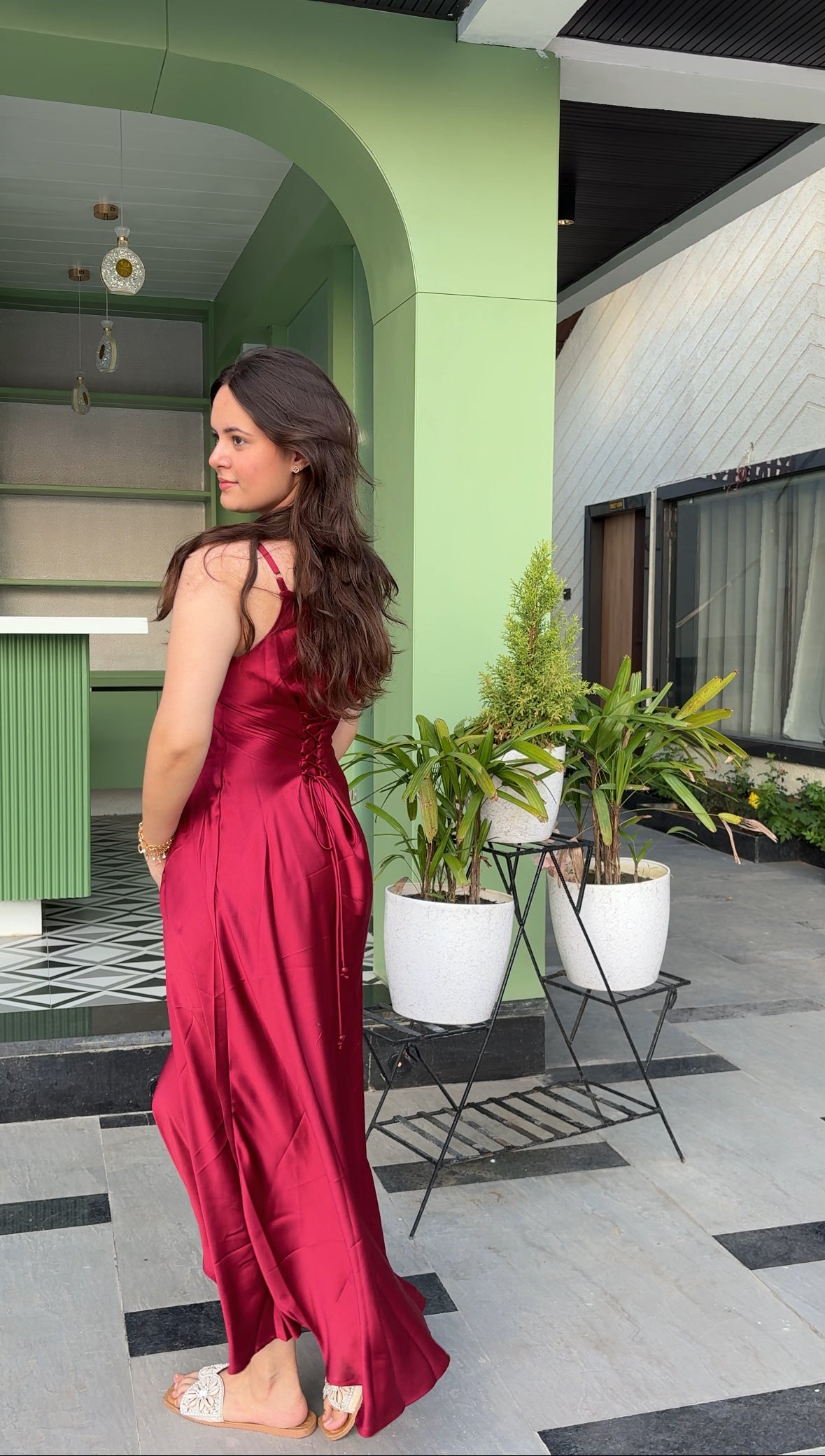 Maroon muse satin dress