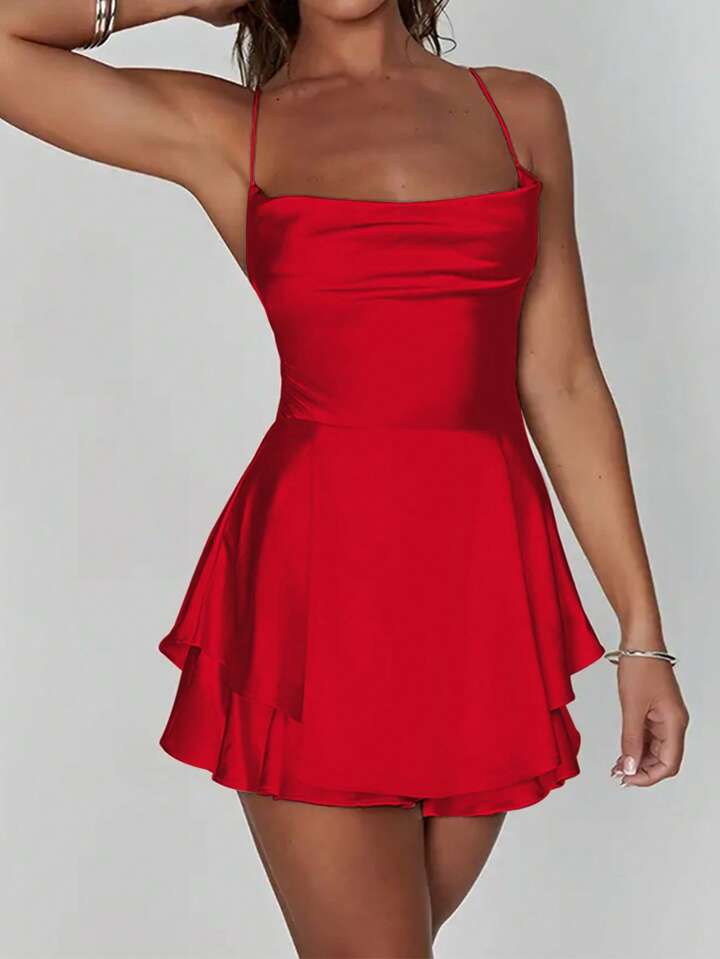 Scarlet Whisper Short Satin Dress (RED)