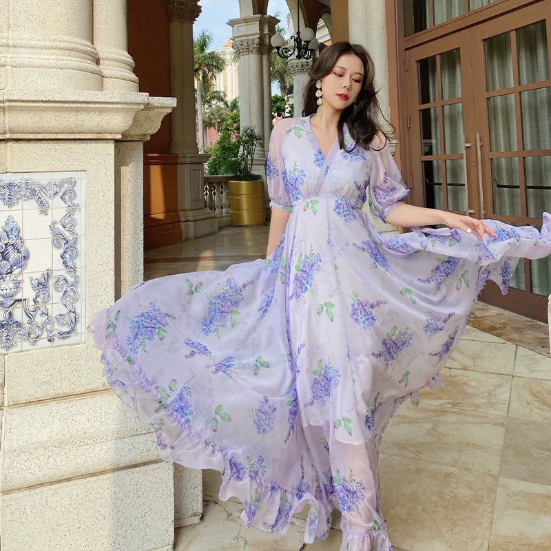 Flower Coast Big Swing Immortal Print Dress