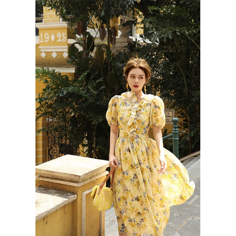 Notting Sunshine Cotton Retro Waist Pulling Dress