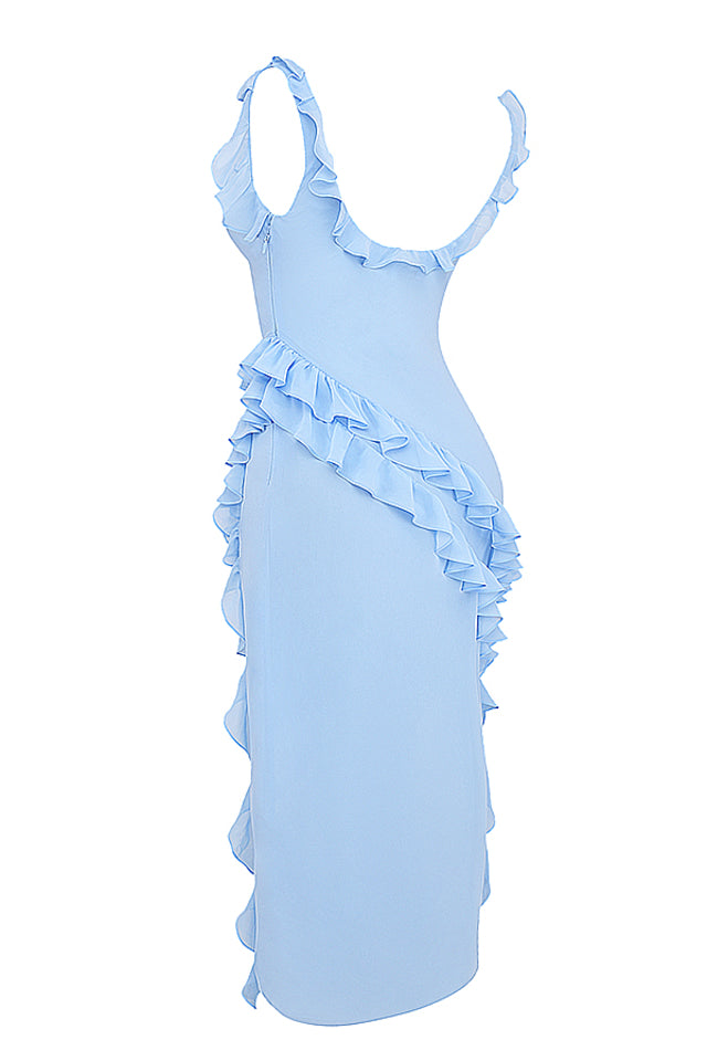 Soft Blue Ruffle Maxi Dress